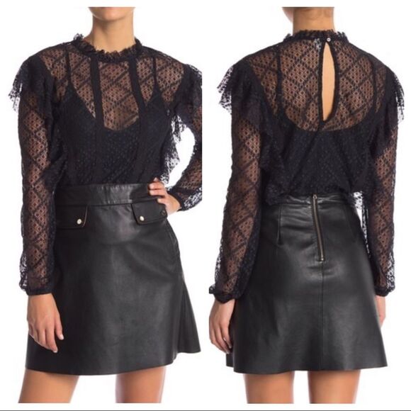 Free People Goldie Black Lace Ruffled Bodysuit XS - Picture 2 of 7